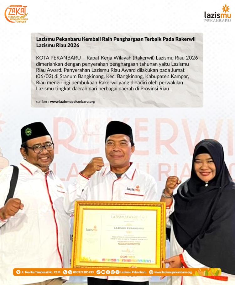Lazismu Pekanbaru Kembali Raih Penghargaan Terbaik dalam Lazismu Riau Award 2026